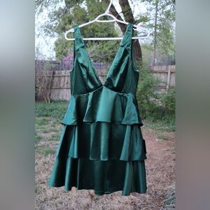 Brand New Elegant Green Satin Tiered Dress